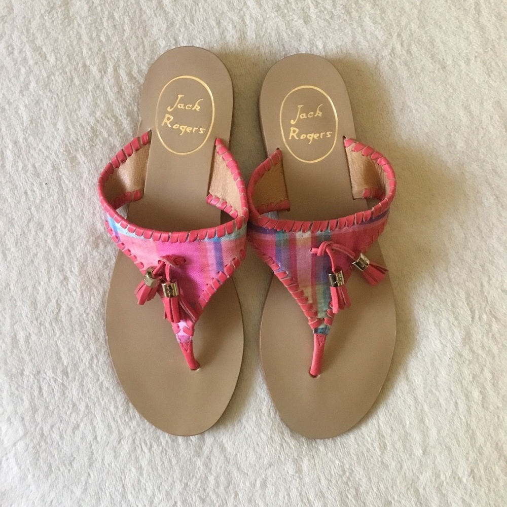 Jack Rogers Alana madras print tassel thong sandal
